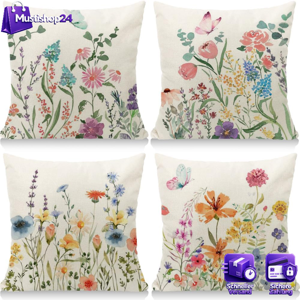 Kissenbezug 45X45 Cm Bunte Blumen Schmetterlinge Dekorativ FüR Garten Sofa-image