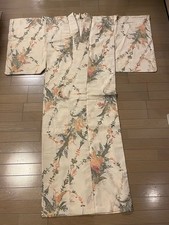 Antique pure silk robe with bright cream floral embroidery
