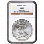 2005 SILVER EAGLE NGC MS 69  ~~ BROWN LABEL  ~~ NO SPOTS ~~ PRISTINE (X)