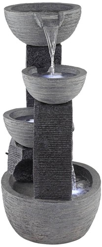 Three Cup Japanese Cascading Outdoor Floor Water Fountain LED Light 31 1/2" Yard - Picture 8 of 10
