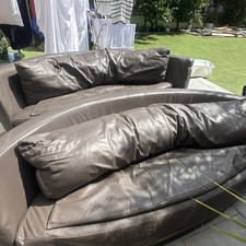Brown Leather 3 Seater Sofa Rolled Arms Modern Solid 220x100x40cm