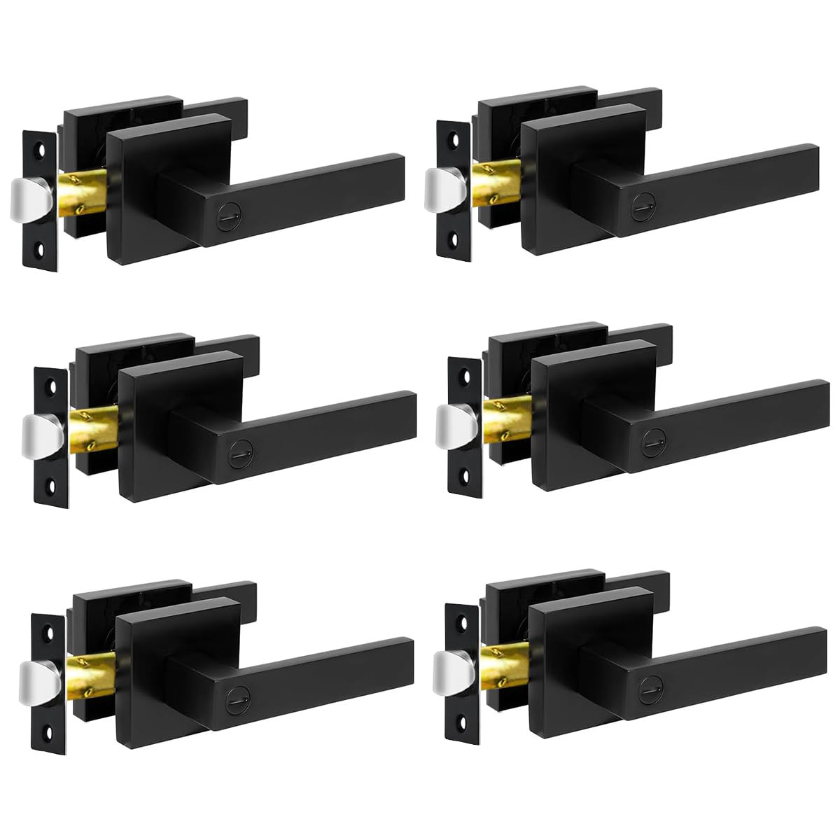 Privacy Door Levers, 6 Pack Matte Black Door Handles Bed and Bath Door Locks ...