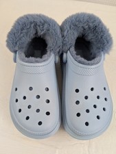Crocs Stomp Fur lined Platform Clog Powder Blue Womans 6 Men 4 Faux Fur Coquette