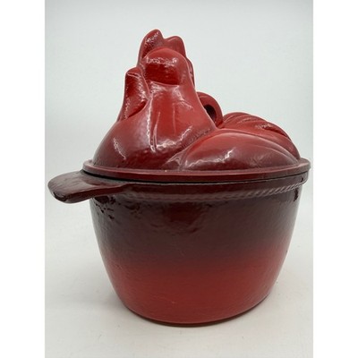 Lodge Enameled Cast Iron Rooster Casserole Dish Red Ombre 2 Qt Dutch Oven Lid