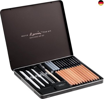 MARCO Skizzen Zeichen Bleistift Set 19 Stück Skizzier-Set Anfänger ideal zum S
