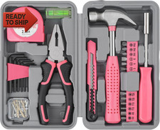 Hi-Spec Tool Set 25Pc Pink Household DIY Tool Kit for Women. Small Mini Tool Box