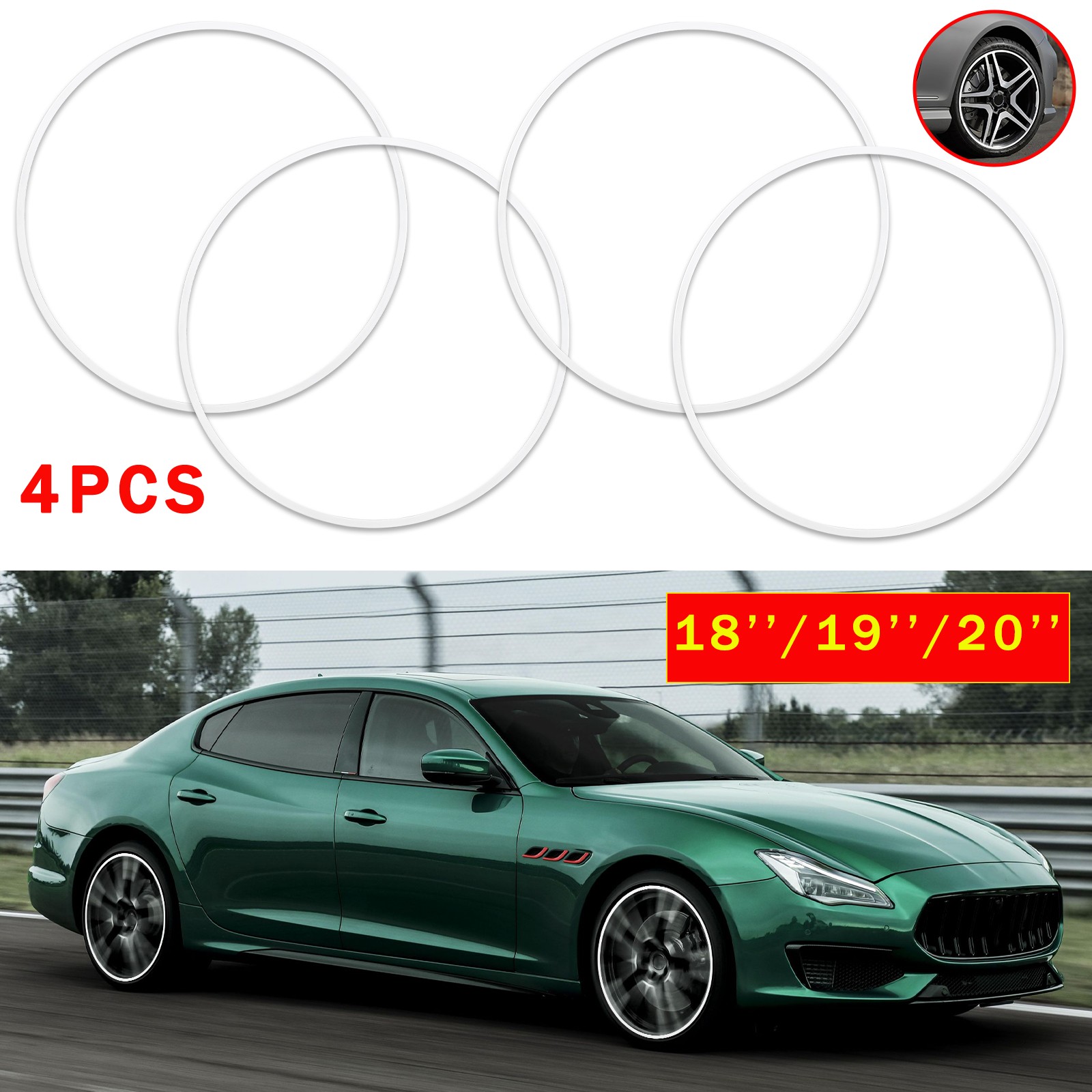 For Maserati Ghibli 4PCS Alloy White Wheel Rim Protector Wheels Rim Cover Rings