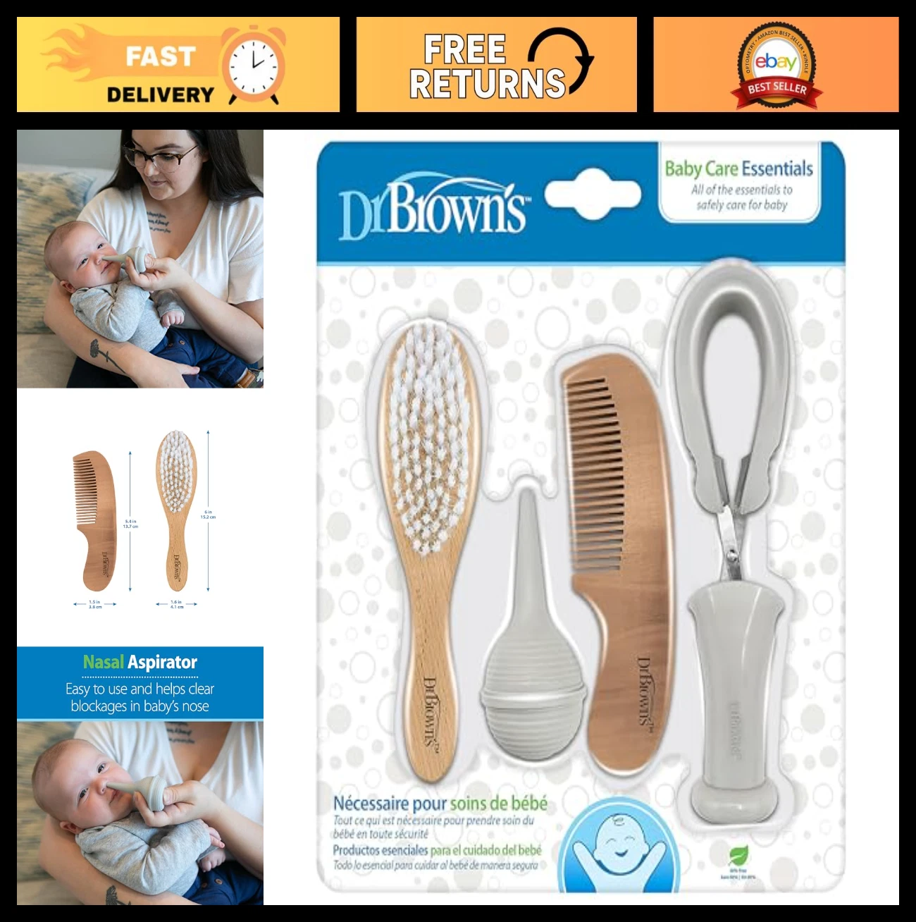 Baby Care Essentials Kit - Nail Scissors, Nasal Aspirator, Cradle Cap Brush, BPA
Opens in a new wind