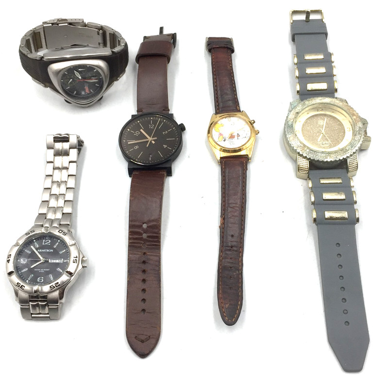 LOT OF FIVE MIXED WRIST WATCHES FOR PARTS OR REPAIR ARMITRON BONSPEED