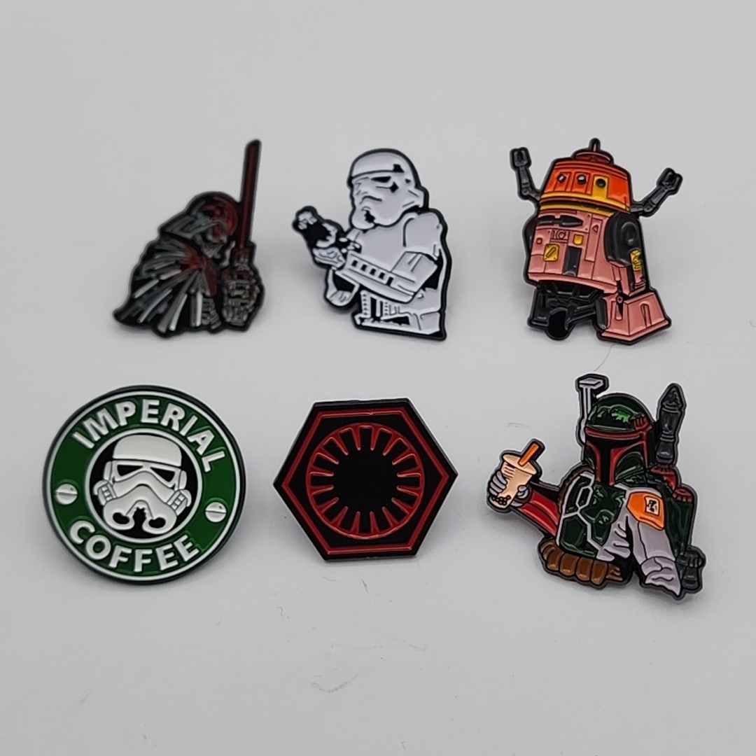 Set of 6 Star Wars Enamel Pins - Darth Vader Imperial Stormtrooper Boba Fet