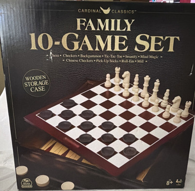 Cardinal Classics Family 10-Game Set Wooden Storage Case Chess Checkers 8+