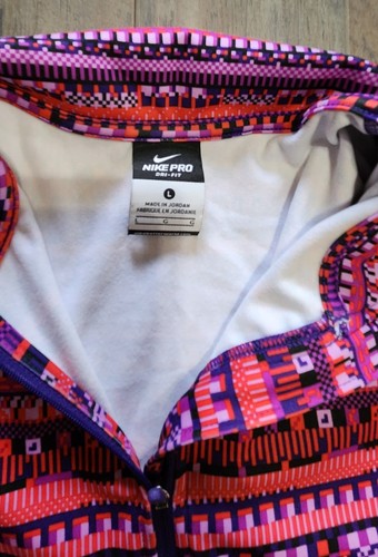 Nike Pro Dri Fit 1/2 Zip Pullover Jacket Purple Pink Geometric Large - Picture 2 of 2