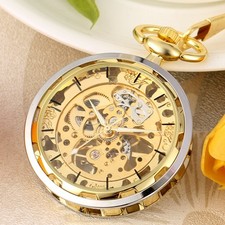 Vintage Style Gold Mechanical Pocket Watch with Chain for Men Classic Open Face