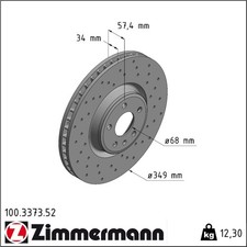 2x Zimmermann 100.3373.52 Bremsscheibe für AUDI VW A5 A4 B9 Q7 Q5 A8 TOUAREG 4M