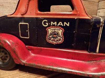 VINTAGE 1930's G-MAN PURSUIT WIND UP TOY CAR BY LOUIS MARX & CO