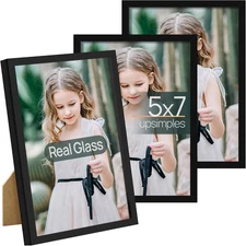 5x7 Picture Frame Set of 3, Made of High Definition Glass for 5 x 7 Black Frames