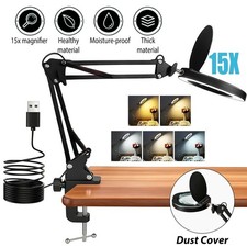 15X Magnifying Glass with LED Light Magnifier Crafts Reading Desk Stand Lamp US