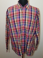 Alan Flusser Mens XL Long Sleeve Button Up Shirt Plaid Flip Cuff Floral Print