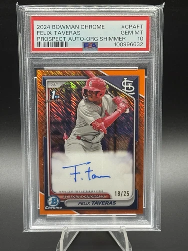 2024 Bowman Chrome Felix Taveras 1st Bowman Orange Shimmer Auto /25 PSA 10 - Picture 1 of 2