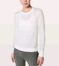 Lululemon Womens 12 Breeze By Long Sleeve Hearhered White Perforated Shirt