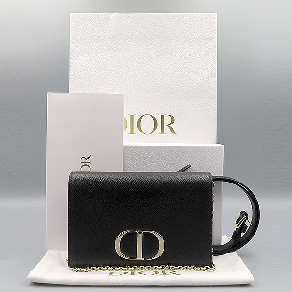 Dior 30 Montaigne black leather pouch with gold chain crossbody bag S2086OBAE