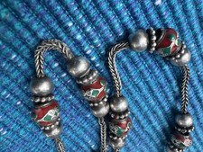Sterling Silver Snake chain Vintage Necklace red green statement fine jewellery