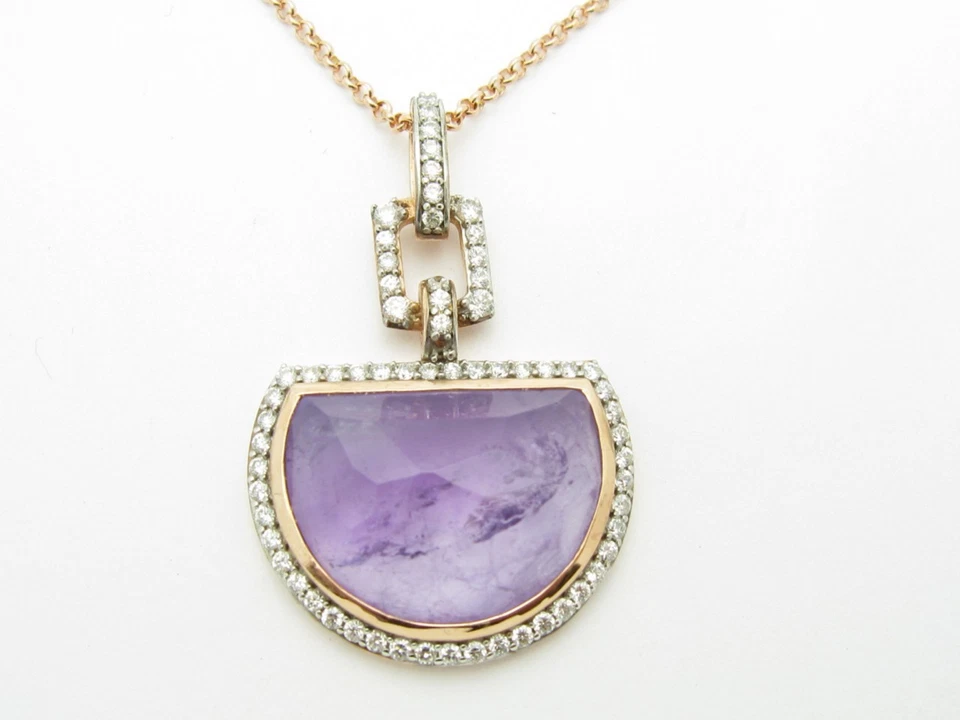 COLGANTE ORO 18KT PLATA ESTERLINA DIAMANTE CONJUNTO ZAFIRO BLANCO Y CUARZO MORADO NUEVO CON ETIQUETAS