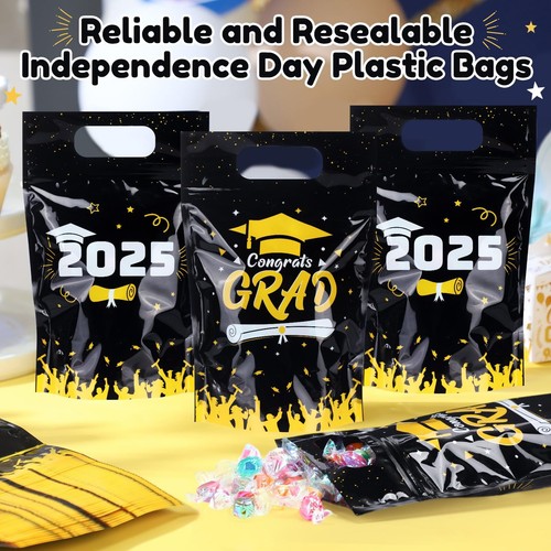 50 Stück Abschluss Geschenktüten transparent Klasse von 2025 versiegelte Beutel mit Griffen R... - Bild 4 von 6