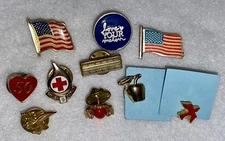 Lot of 10 Vintage Pin American Red Cross USA Eagle Flag Butterfly Dove Apple