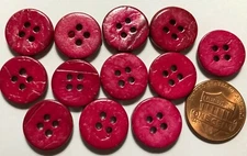 12 Pinkish Red Dyed Natural Coconut Shell Sew-through Buttons 9/16" 15mm # 7332