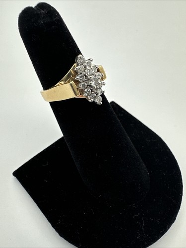 14K Yellow Gold Magic Glo Multiple Diamond Marquee Sparkle Statement Ring Size 5 - Picture 4 of 18
