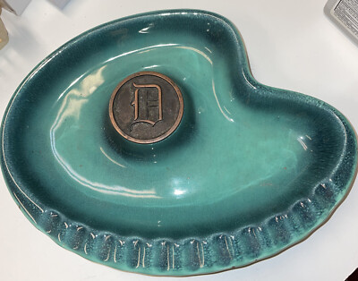 VIntage The Hyde Park No 1970 USA Turquoise Ashtray Monogram D Cigar Some Chips
