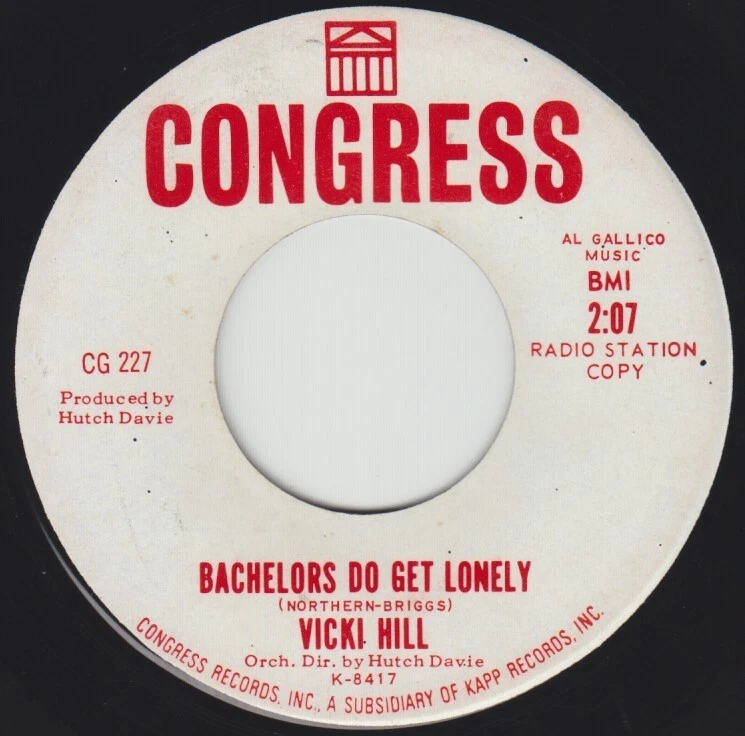 Vicki Hill: Give Him Up / Bachelors Do Get Lonely (CONGRESS) DEMO '65 NORTHERN - Image 2 of 2