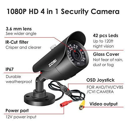 ZOSI 1080P HD 1920TVL Hybrid 4-in-1 TVI/CVI/AHD/960H CVBS CCTV Surveillance - Image 2 of 4