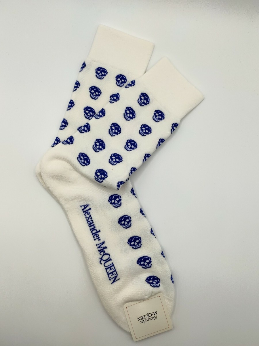 $115 Alexander McQueen Men White Mid-Calf Soft Skull Sport Socks L