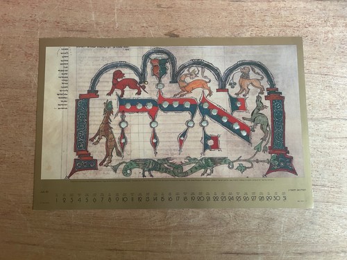 Dettaglio pagina apertura stampa deuteronomio opera d'arte senza cornice 1981 calendario vintage Israele - Foto 9 di 22