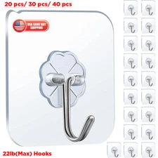 20-40Pcs  Adhesive Square Hook Large Heavy Duty Wall Mount Hanger Bathroom Clear