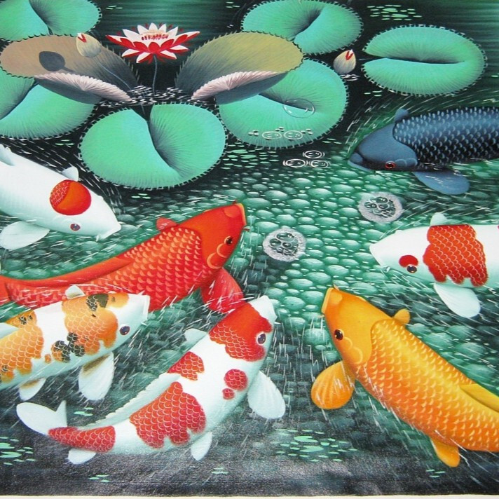 【幸福】運気上昇　鯉と睡蓮の日本画 74cm x 55cm 幸福】運気上昇 鯉と睡蓮の日本画 74cm x 55cm 88989-main01.jpg