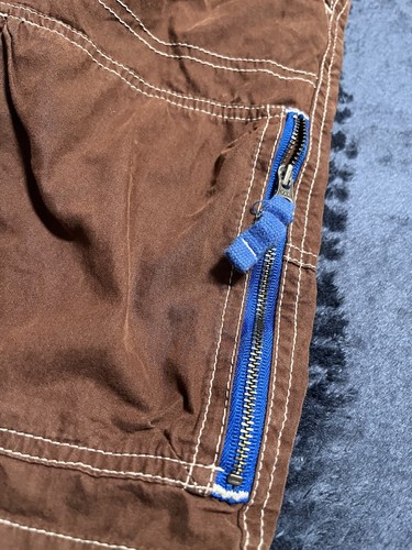 Mini Boden Boys Chocolate Brown Baggies Shorts Blue Zippers Size 6. VGUC - Picture 2 of 6