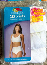 New FRUIT OF THE LOOM Women's 10 Pair WHITE COTTON BRIEFS Size 6 Tag Free