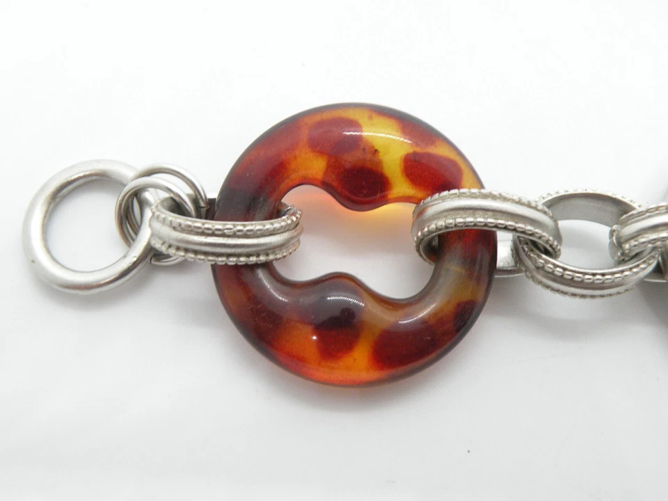 Brazalete Chico's Firmado Translúcido Marrón Resina Cristal Plata Grueso Joyería Foto 2 de 4