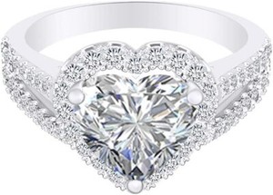 Authentic Split Shank Heart Ring Round Lab Grown Diamond For Women's 925 Sterling Silver