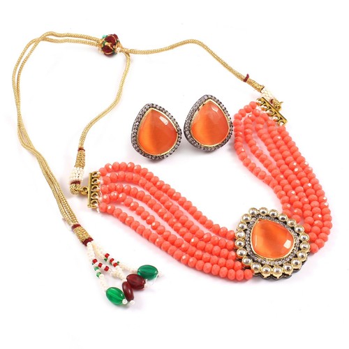 AD Bollywood Indian Kundan Choker Necklace Earrings Wedding Fashion Jewelry Sets - Picture 7 of 8