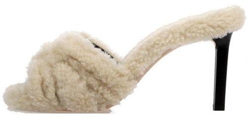 YSL SAINT LAURENT SHEARLING FUR TRIBUTE SANDALS HEELS SLIDES SHOES 36.5 - Picture 4 of 8