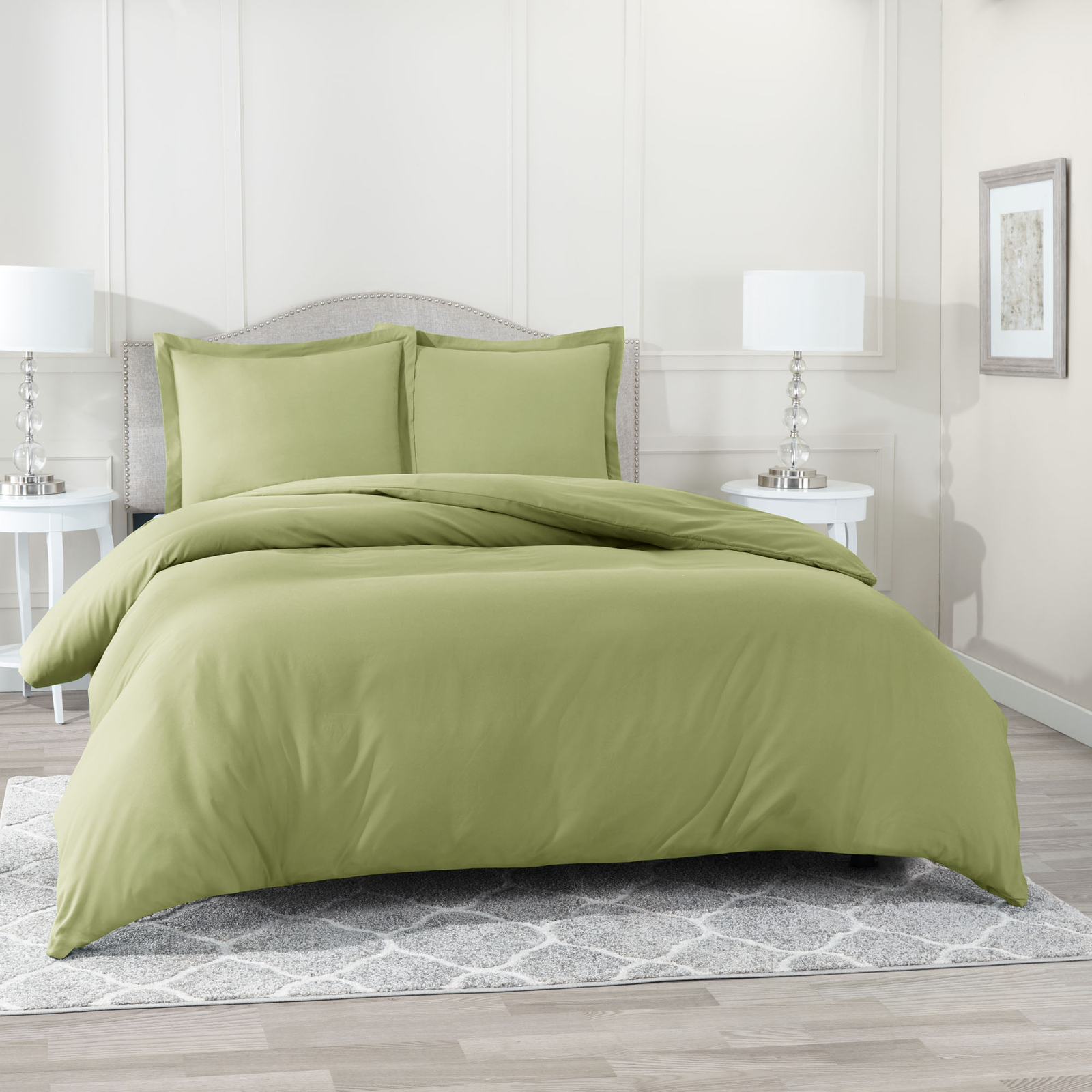 Duvet Cover Set Soft Brushed Comforter Cover W/Pillow Sham, Sage - King-image