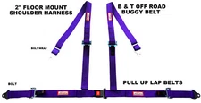 OFF ROAD 4 POINT SEAT BELT RACE 2" HARNESS PULL UP LAP BELTS FLOOR MOUNT PURPLE