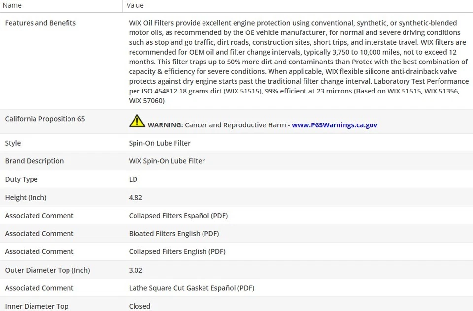 Filtro de aceite de motor OEM WIX para AUDI A4 1997-1999 L4-1,8 L Foto 3 de 4