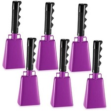 6 Pack Cow Bells Bulk, Metal Cowbells Noise Maker with Handle, 3 x 2 x 9 Inch