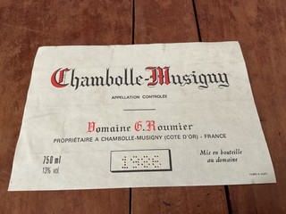 01 ÉTIQUETTE CHAMBOLLE MUSIGNY 1986 DOMAINE GEORGES ROUMIER DÉCOLLÉE