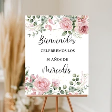 Personalized Spanish Birthday Welcome Poster │ Floral & Pearls Party Decor